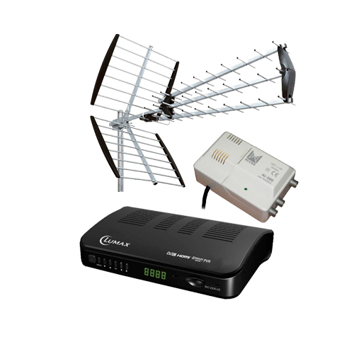 Комплект Цифровой приемник DVB-T2 Lumax с антенной GM500, усилителем и мачтой